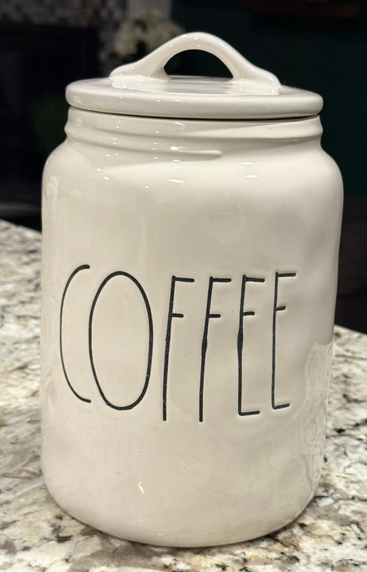 Rae Dunn white ceramic 9.25” dimply OG long line flat lid COFFEE canister