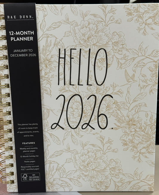New Rae Dunn beige flower  hardback 2026 planner 8x10