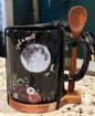 New Rae Dunn Halloween ceramic coffee mug I PUT A SPELL ON YOU wood spoon coaster set