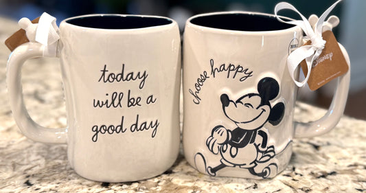 New Rae Dunn x Disney’s Mickey Mouse ceramic coffee mug TODAY WILL BE A GOOD DAY, CHOOSE HAPPY