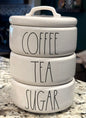 New Rae Dunn 3-part ceramic storage stacker COFFEE TEA SUGAR
