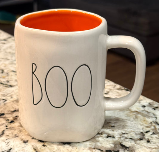 New Rae Dunn white ceramic Halloween coffee mug BOO!