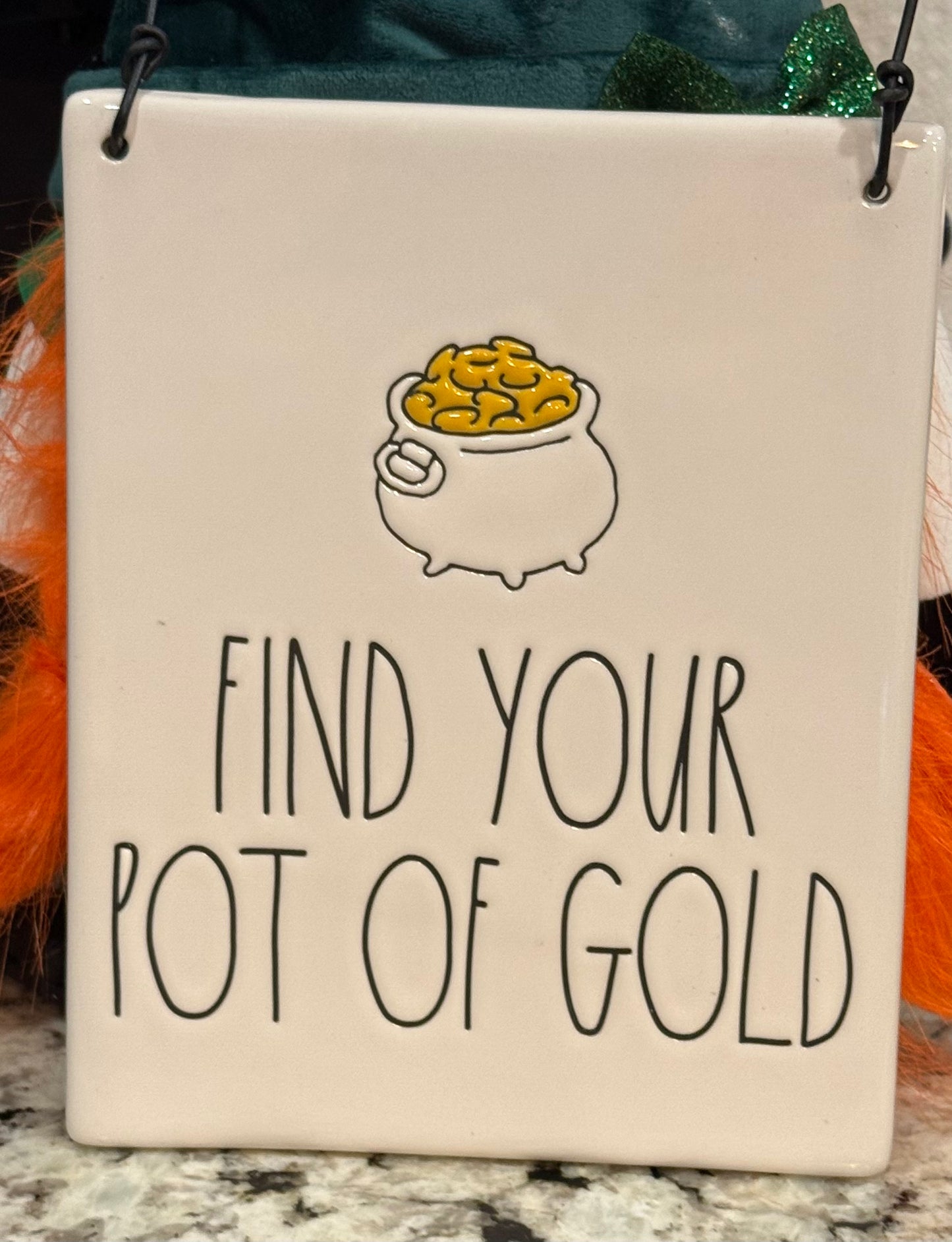 New Rae Dunn St. Patrick’s Day decor ceramic wall sign FIND YOUR POT OF GOLD