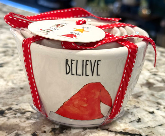 New Rae Dunn white ceramic BELIEVE measuring cup set