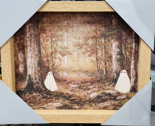 New wood framed Halloween ghost wall picture decor 12x10