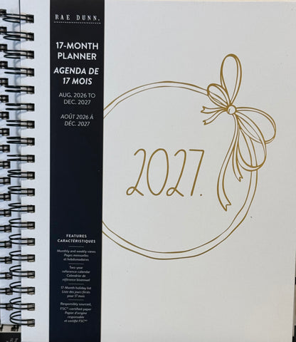 New Rae Dunn 8x10 spiral hardback 2026-2027 Planner-gold bow
