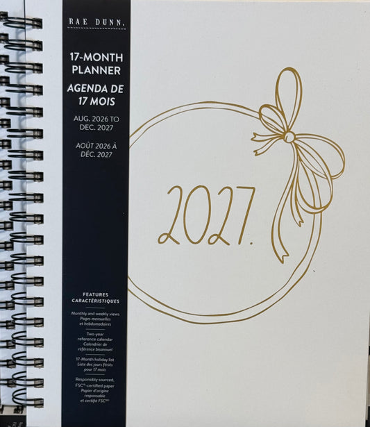 New Rae Dunn 8x10 spiral hardback 2026-2027 Planner-gold bow