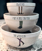 Rae Dunn retired ceramic Halloween 3-piece ceramic bowl set Witches Legs Collection