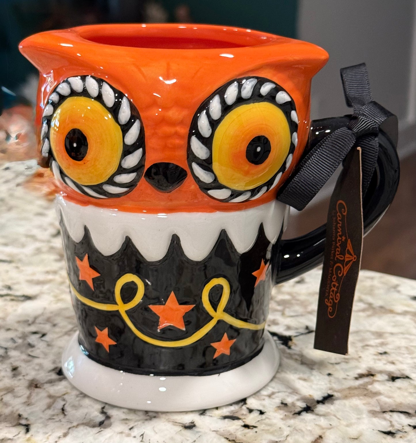 New Joanna Parker ceramic Halloween Owl coffee mug decor