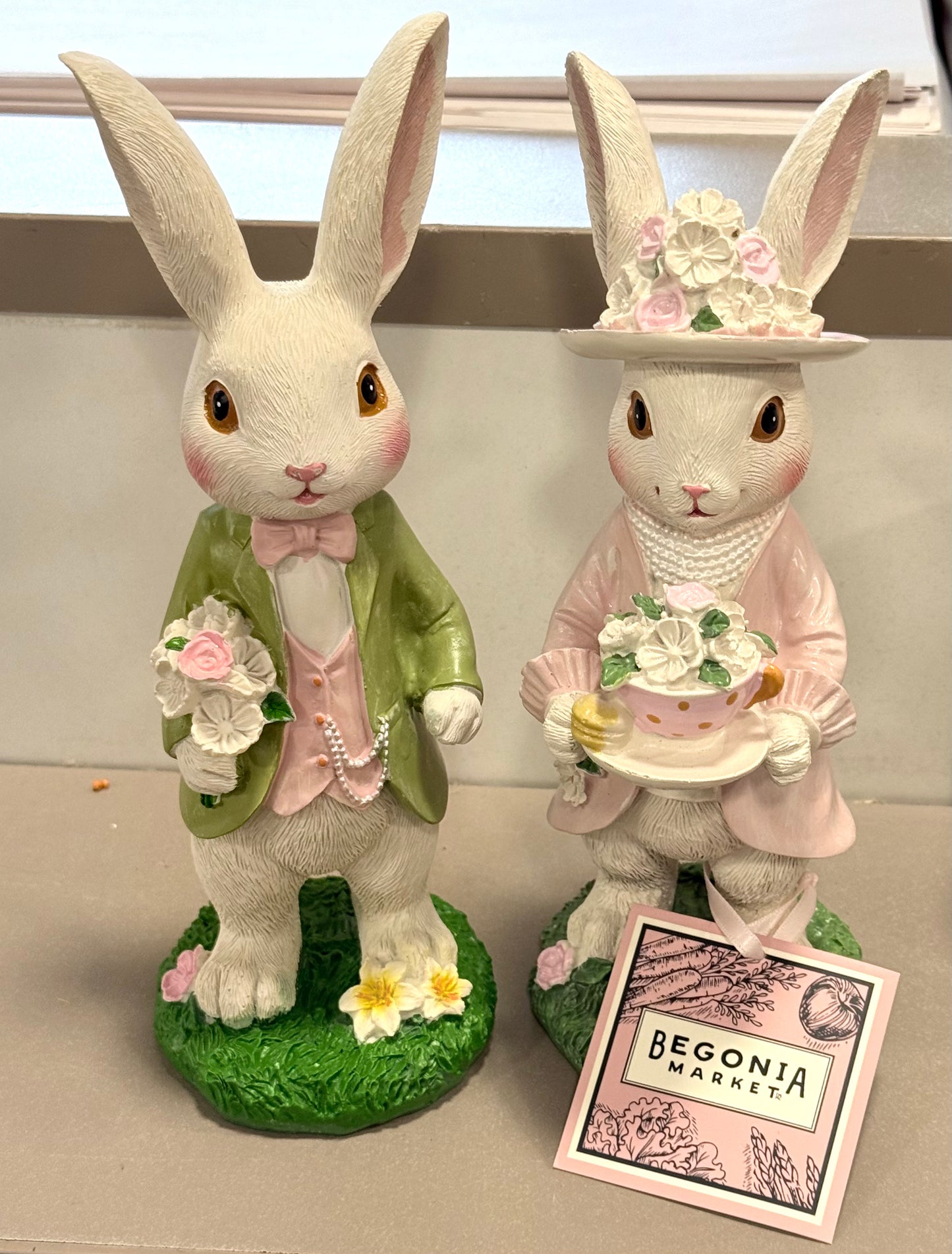 New 7” Begonia Market Mr. & Mrs. Easter bunny decor set