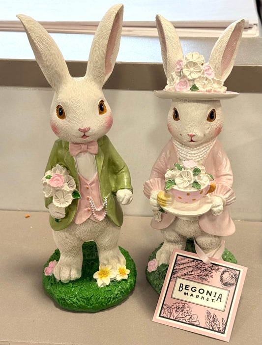 New 7” Begonia Market Mr. & Mrs. Easter bunny decor set