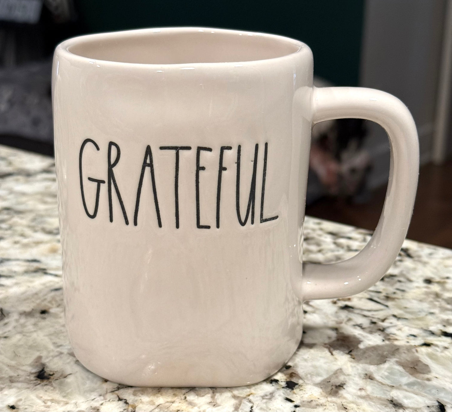 New Rae Dunn white ceramic coffee mug GRATEFUL