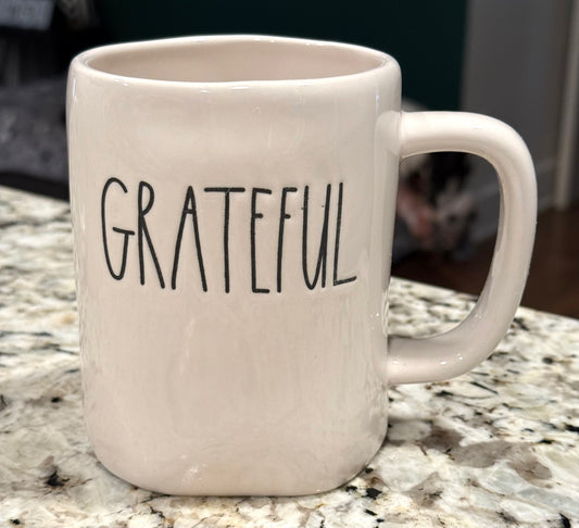 New Rae Dunn white ceramic coffee mug GRATEFUL