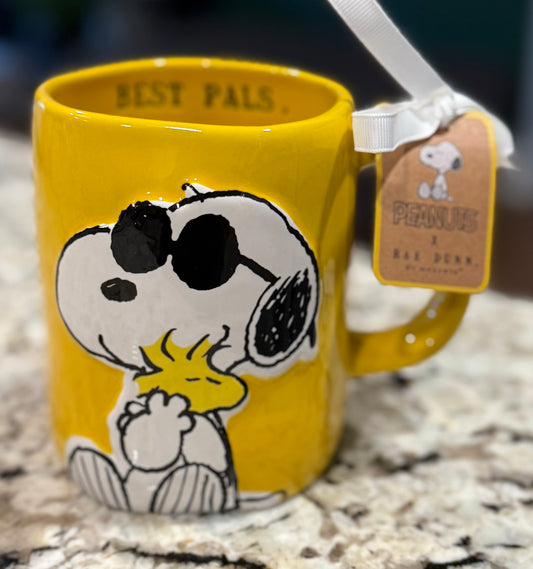 New Rae Dunn x Peanuts Snoopy yellow ceramic coffee mug BEST PALS