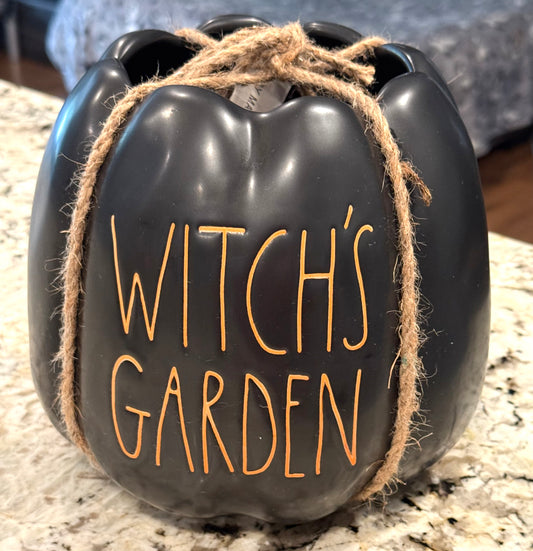 New Rae Dunn black Halloween ceramic pumpkin planter WITCH’S GARDEN