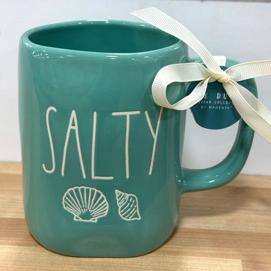 New Rae Dunn turquoise ceramic coffee mug SALTY