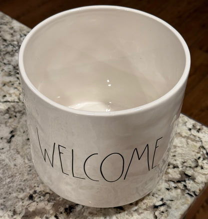 large! Rae Dunn white ceramic WELCOME garden planter pot
