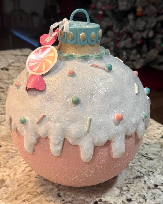 New Peppermint Square 11” pastel resin Christmas snow drip ornament decor