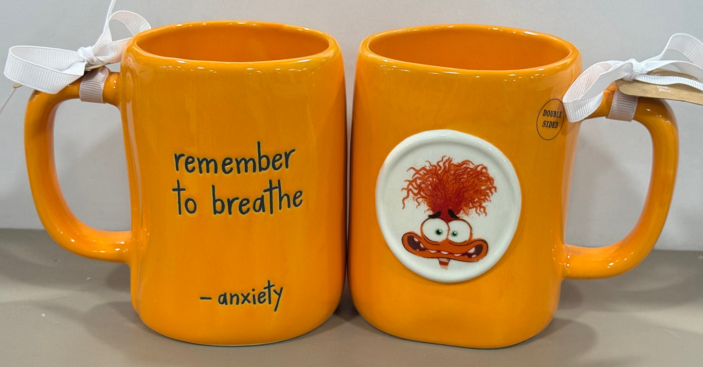 New Rae Dunn x Inside Out Movie ceramic coffee mug  REMEMBER TO BREATH -Anxiety
