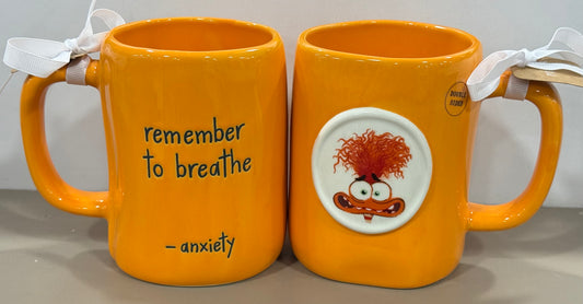 New Rae Dunn x Inside Out Movie ceramic coffee mug  REMEMBER TO BREATH -Anxiety
