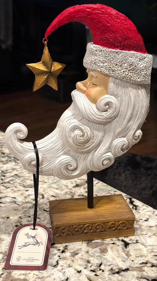 New Handmade Home vintage look 1/2 moon Santa 9” Christmas decor