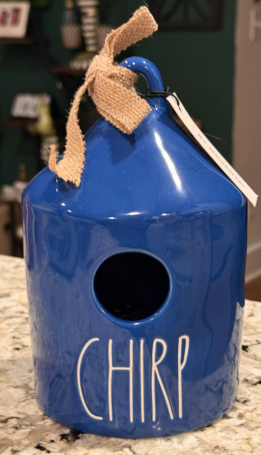 New Rae Dunn blue ceramic birdhouse CHRIP