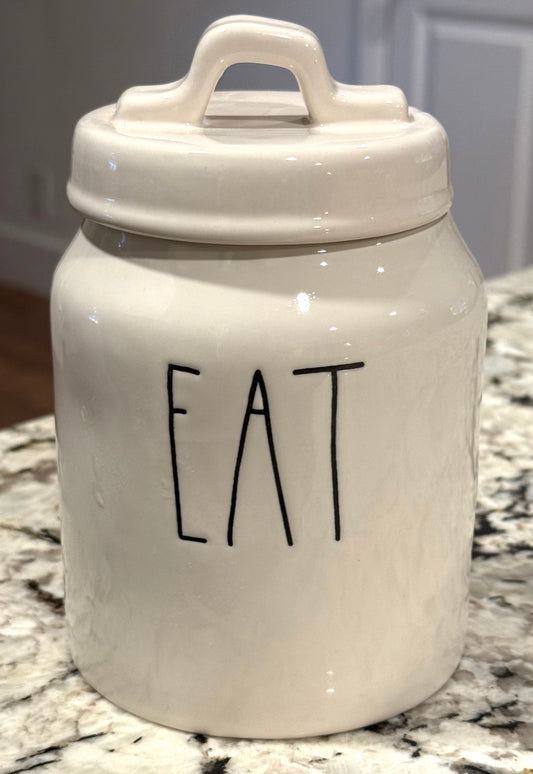 Rae Dunn white ceramic hard to find EAT canister
