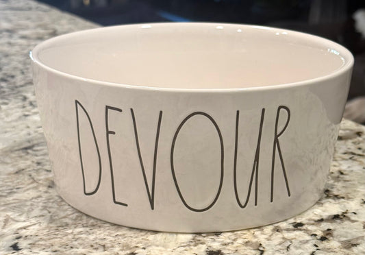 New Rae Dunn large white ceramic bowl 8” DEVOUR