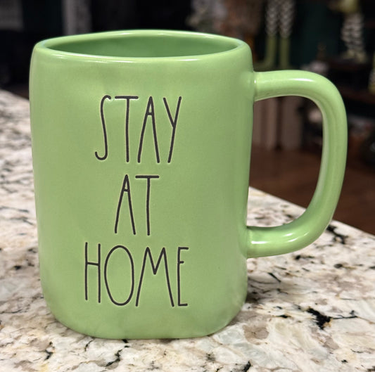 New Rae Dunn green ceramic coffee mug STAY AT HOME PLANT MOM