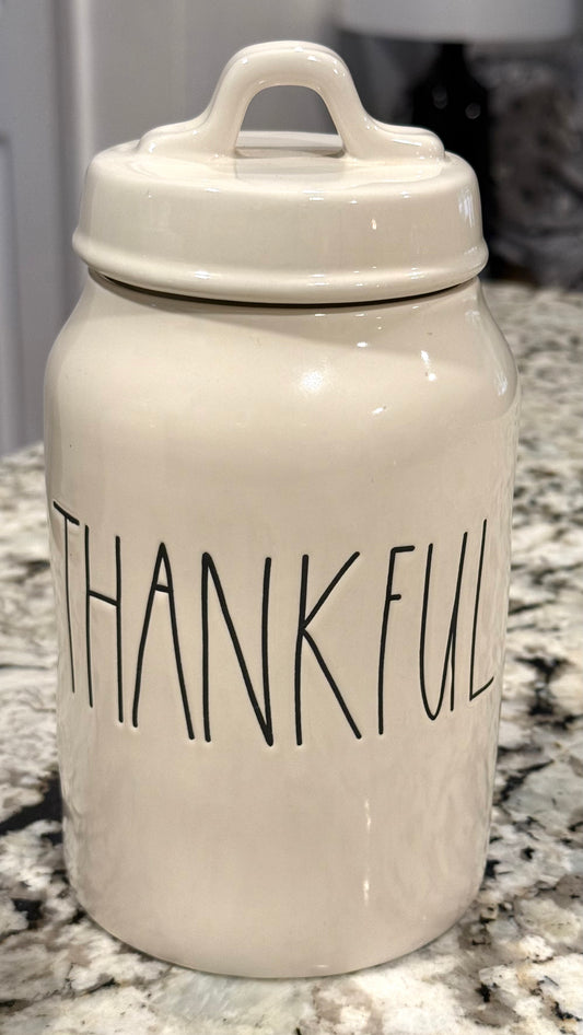 Rae Dunn white ceramic hard to find THANKFUL canister