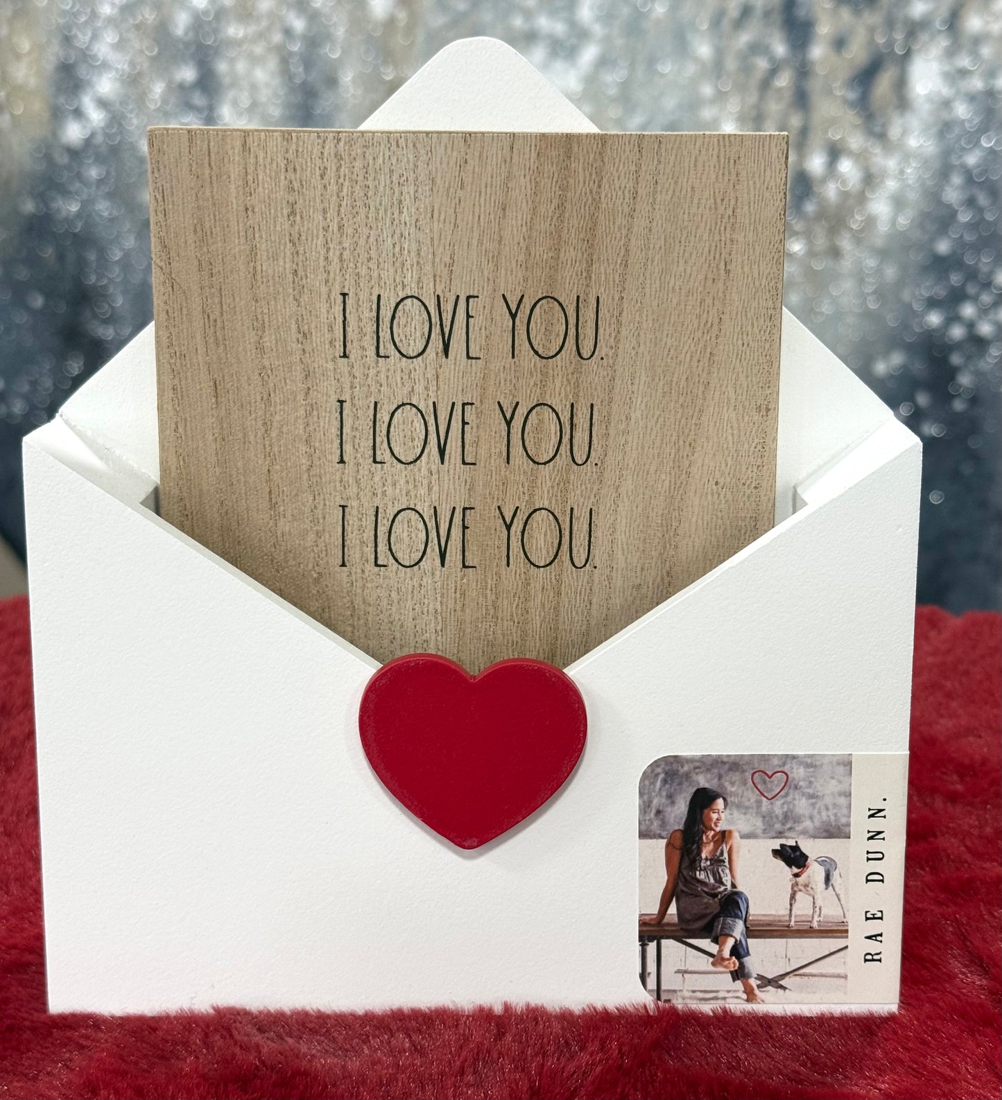 New Rae Dunn wood I LOVE YOU ❤️ heart envelope
