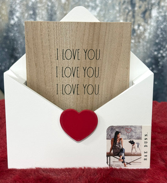 New Rae Dunn wood I LOVE YOU ❤️ heart envelope