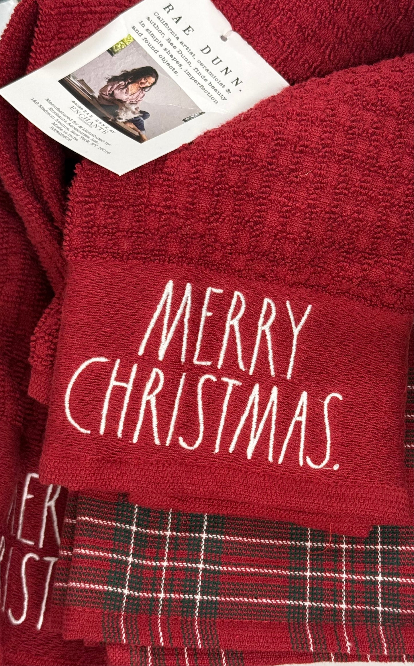 New 3-piece red & plaid MERRY CHRISTMAS kitchen dish towel set