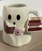 New white ceramic ghost reading Halloween coffee mug book of spells