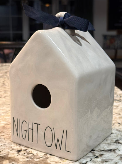 Rae Dunn white ceramic NIGHT OWL Birdhouse decor