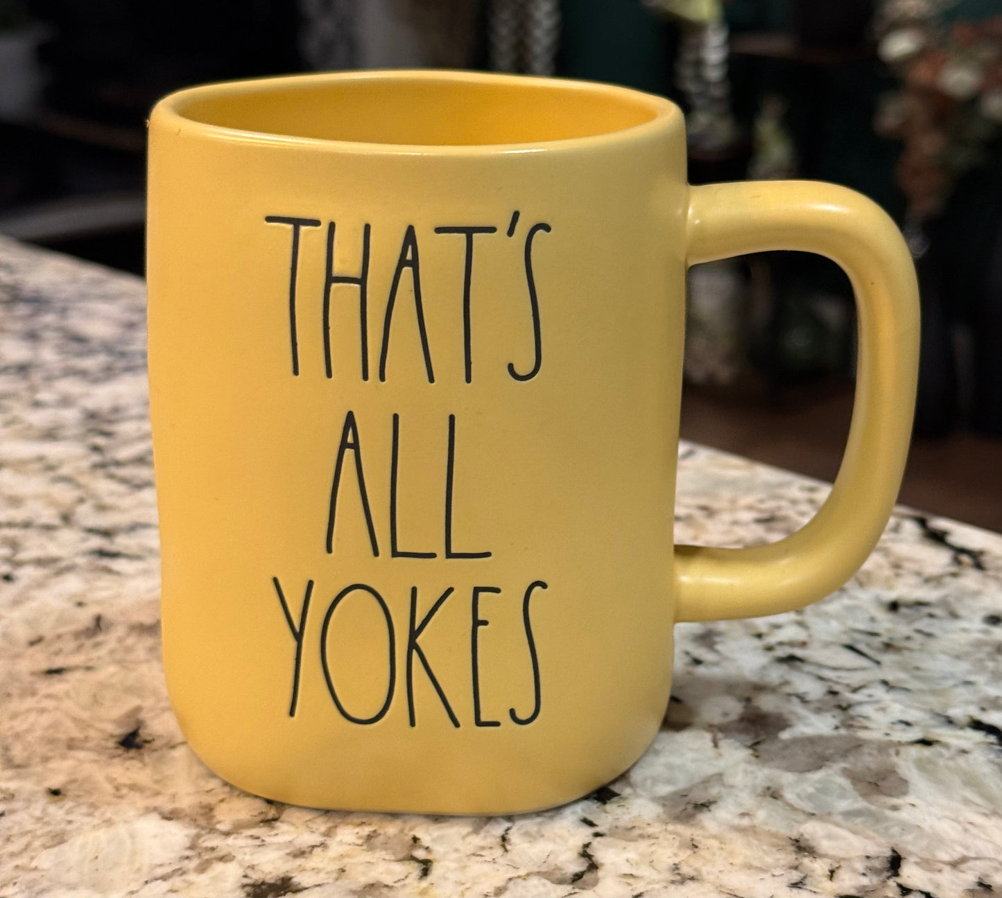 New Rae Dunn matte yellow ceramic Easter coffee mug THAT’S ALL YOLKS