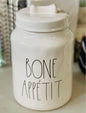 New Rae Dunn ceramic dog storage canister bone top BONE APPETITE