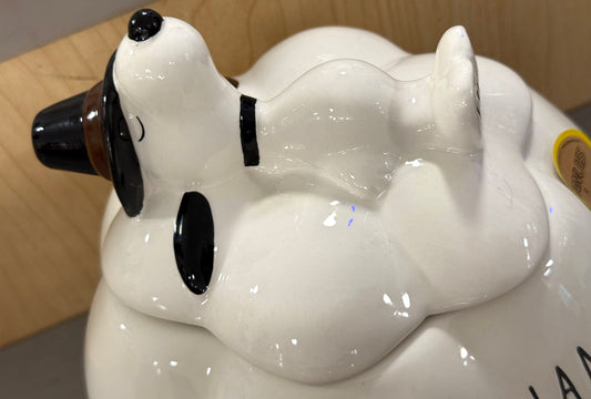 New Rae Dunn x Peanuts Snoopy ceramic fall pumpkin cookie jar GIVE THANKS