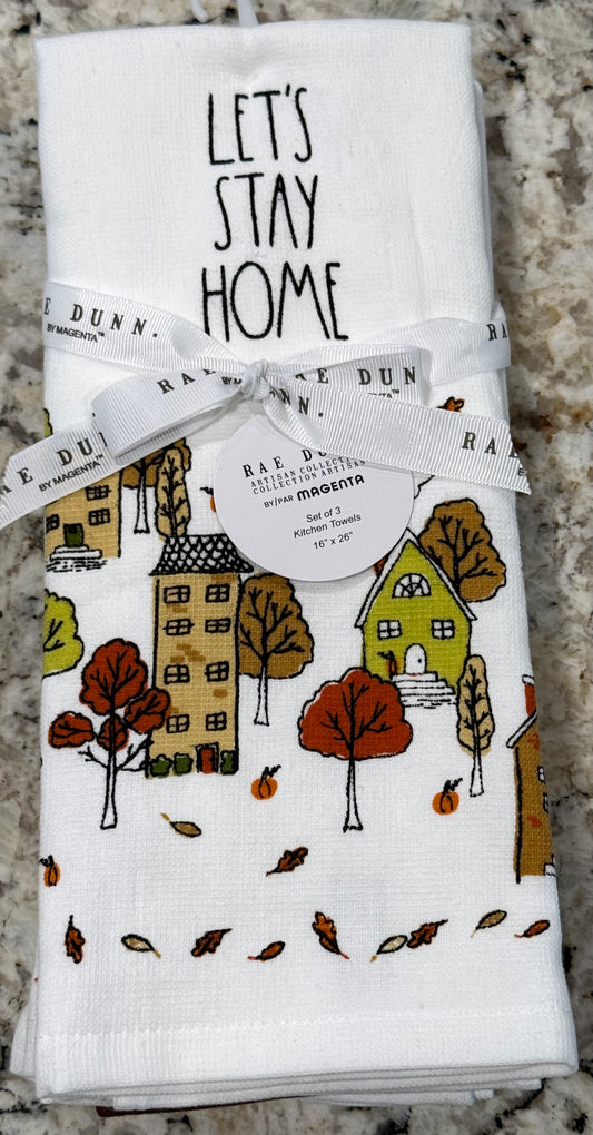 New Rae Dunn 3-piece kitchen dish towel set LET’S STAY HOME