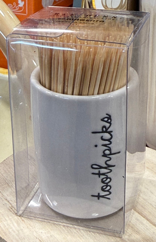 New Rae Dunn script ceramic TOOTHPICKS holder