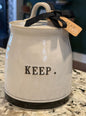 New Rae Dunn white ceramic 5.75” KEEP. storage canister