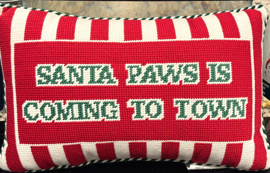 New 15x9 Christmas holiday hook pet throw pillow SANTA PAWS IS COMING TO TOWN