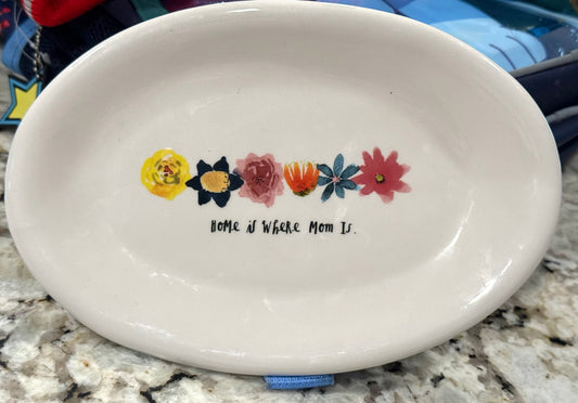 Rae Dunn ceramic floral oval plate home is where mom is.