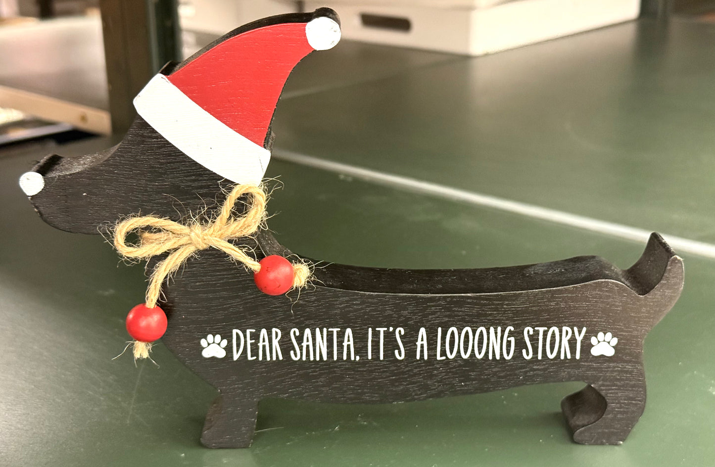 New wood Christmas dachshund sign decor DEAR SANTA, IT’S A LONG STORY