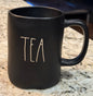 New Rae Dunn black ceramic coffee mug TEA