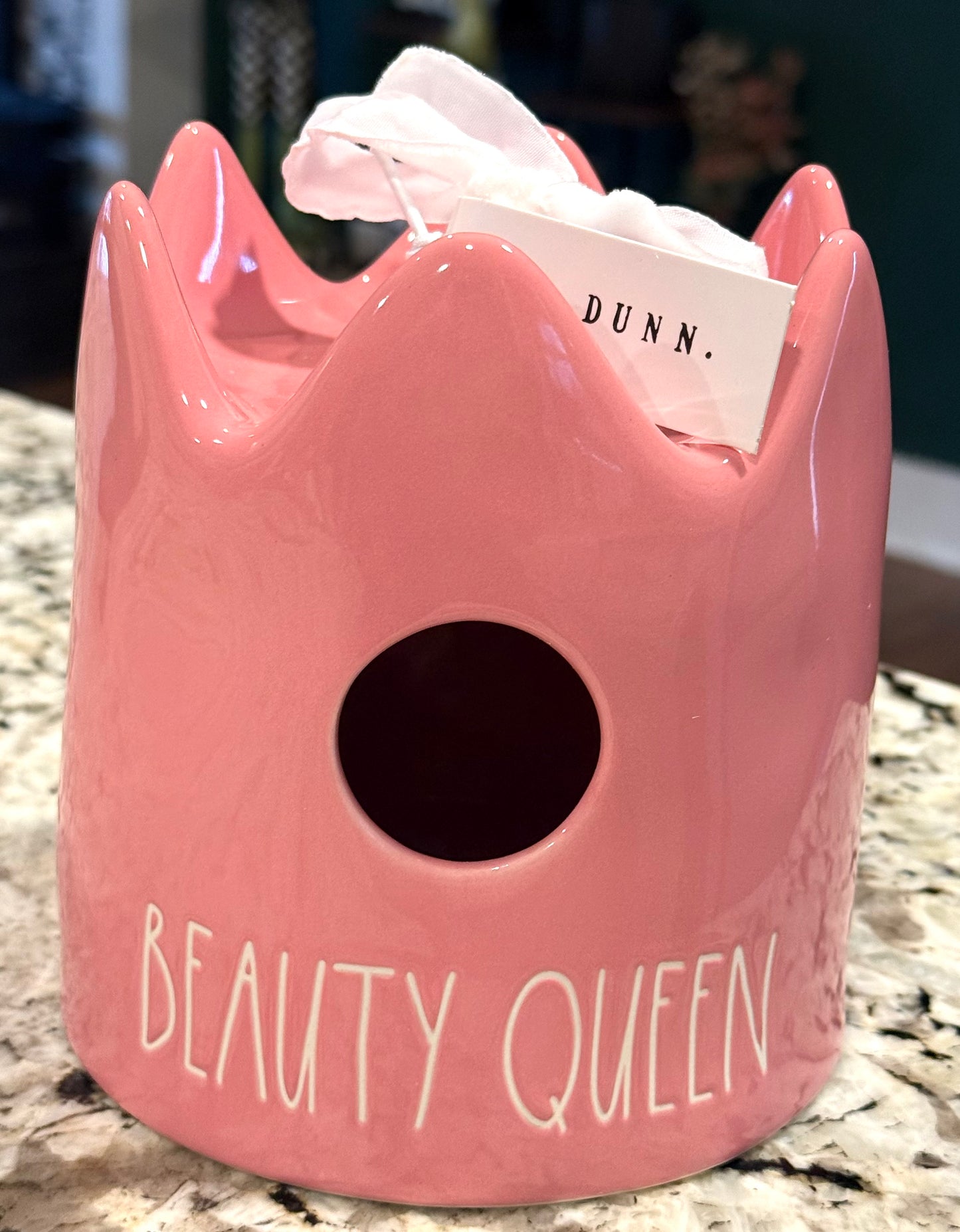 New Rae Dunn pink ceramic crown birdhouse BEAUTY QUEEN