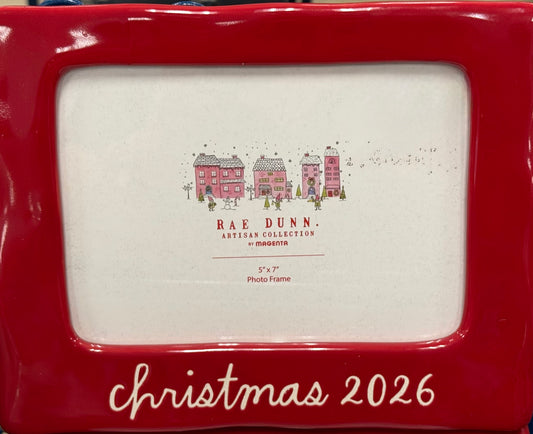 New Rae Dunn red ceramic 5x7 picture photo frame CHRISTMAS 2026 - script