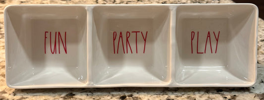 New Rae Dunn melamine stack tray dish FUN PARTY PLAY