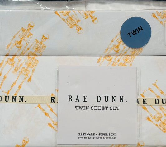 New Rae Dunn Halloween sheet set orange skeletons TWIN size