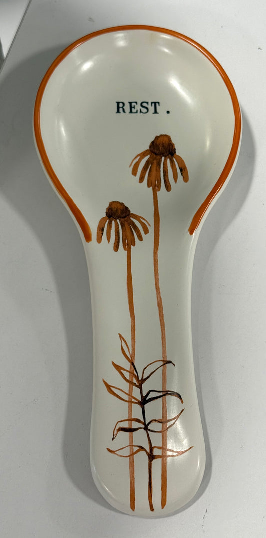 New Rae Dunn floral ceramic print spoon rest.